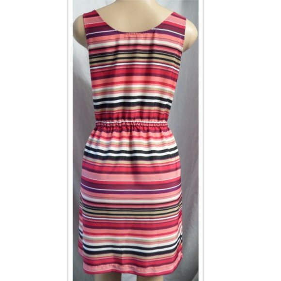 "LOFT" RED SHADES STRIPED CASUAL CAREER SLEEVELESS SUMMER DRESS SIZE: 4P NWT - Picture 2 of 2